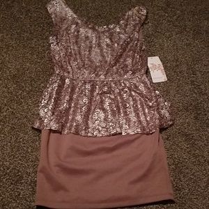 Rose gold lace dress with bodycon bottom